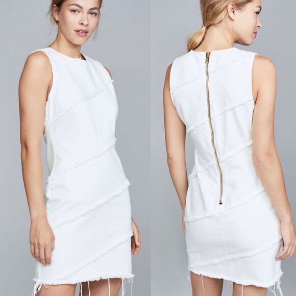 ✨NEW Alexander Wang White Denim Diagonal Seamed Gold Back Zipper Mini Dress - Picture 1 of 10